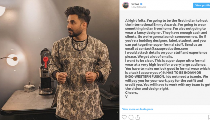 Vir Das, First Indian Host The International Emmys, Invites Budding Designers For Custom Outfit Vir Das, First Indian Host The International Emmys, Invites Budding Designers For Custom Outfit