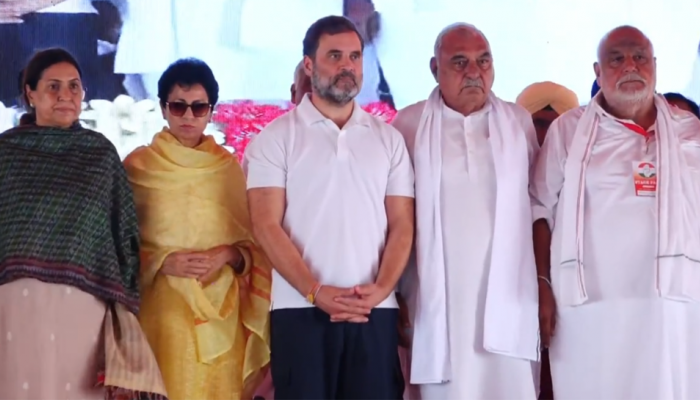With Selja And Hooda By His Side, Rahul Vows To Revive Haryana's Economy, Conduct Caste Census With Selja And Hooda By His Side, Rahul Vows To Revive Haryana's Economy, Conduct Caste Census
