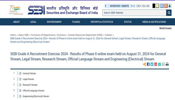SEBI Phase 2 Grade A Result 2024 Released At sebi.gov.in- Check Direct Link, Steps To Download Here