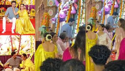 Ranbir Kapoor Touches Panditji’s Feet At Durga Puja Pandal; Tanishaa Mukerji’s Expression Grabs Attention 