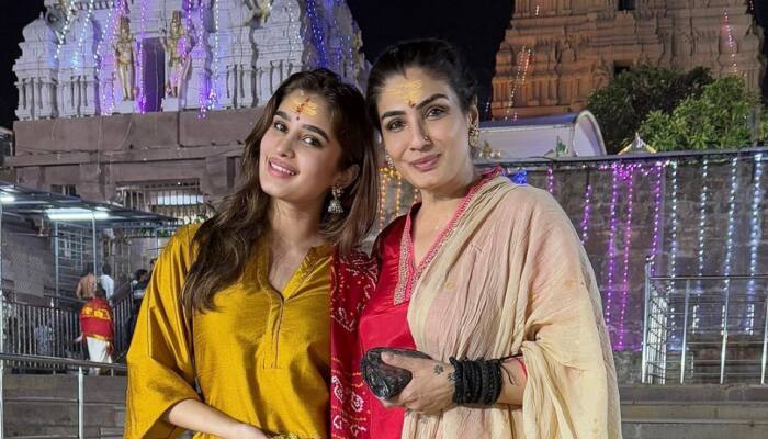 Raveena Tandon And Daughter Rasha Seek Blessings At Mallikarjuna Temple