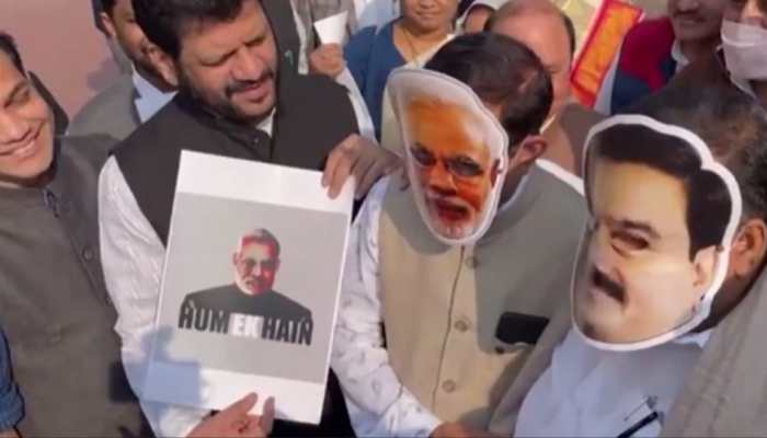 Rahul, Oppn MPs Mock PM Modi-Adani Over Their 'Relationship' Wearing Masks During Protests At Parliament — WATCH