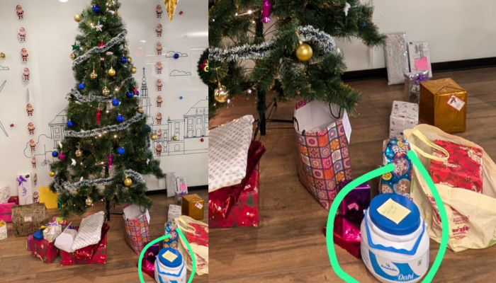 Secret Santa Goals: Indian Employee Gifts Tub Of Dahi, Internet Can’t Stop Laughing On Viral Pic Secret Santa Goals: Indian Employee Gifts Tub Of Dahi, Internet Can’t Stop Laughing On Viral Pic