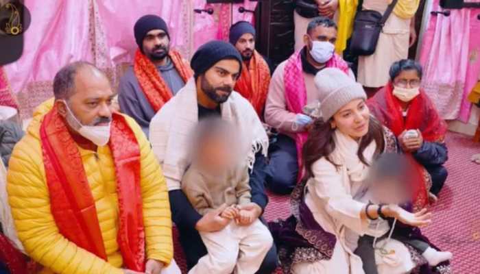 Virat Kohli, Anushka Sharma With Kids Vamika, Akaay Meet Premanand Ji Maharaj In Vrindavan - Watch