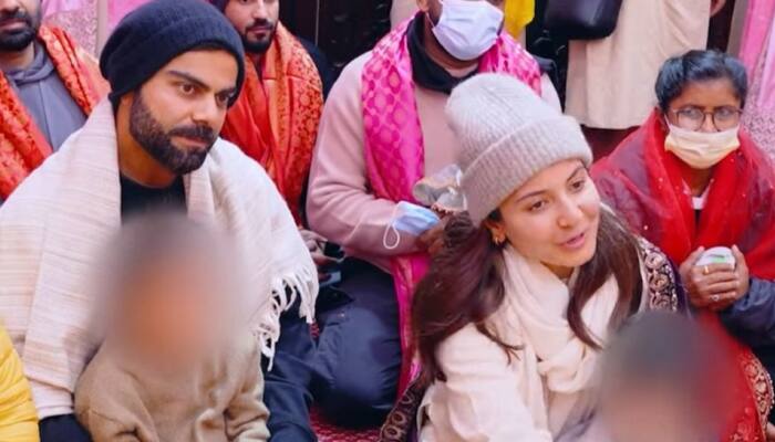 Anushka Sharma &amp; Virat Kohli Visit Premanand Maharaj With Akaay &amp; Vamika Again; Video Goes Viral On The Internet