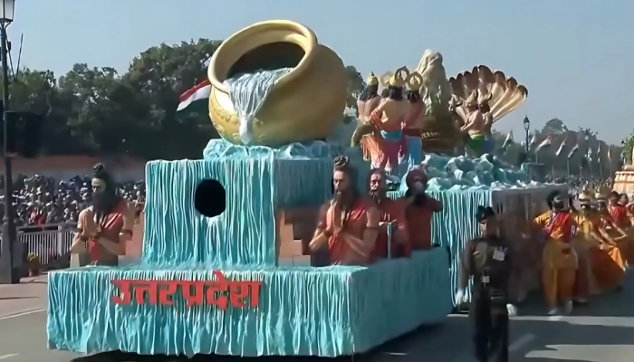 UP Tableau At R-day Parade Celebrates Maha Kumbh; 'Sangam' Of 'Virasat' And 'Vikas' UP Tableau At R-day Parade Celebrates Maha Kumbh; 'Sangam' Of 'Virasat' And 'Vikas'