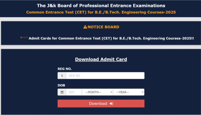 JKCET Admit Card 2025 Released At jkbopee.gov.in- Check Direct Link, Steps To Download Here