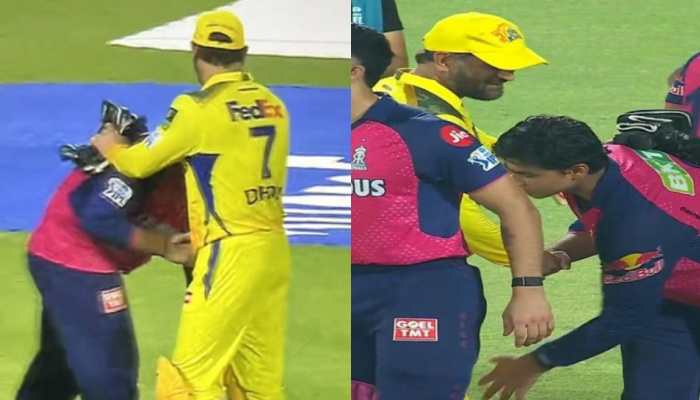14-Year-Old Vaibhav Suryavanshi Touches MS Dhoni’s Feet After RR vs CSK Clash, Video Goes Viral - Watch 14-Year-Old Vaibhav Suryavanshi Touches MS Dhoni’s Feet After RR vs CSK Clash, Video Goes Viral - Watch
