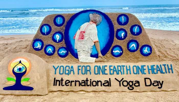 Sand Artist Creates Yoga Sculpture Of PM Modi At Puri Beach To Mark 11th International Day of Yoga Sand Artist Creates Yoga Sculpture Of PM Modi At Puri Beach To Mark 11th International Day of Yoga