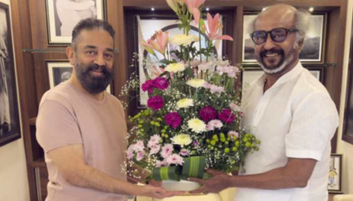 Rajinikanth And Kamal Haasan Reunite Ahead Of Superstar's Oath Taking Ceremony In Rajya Sabha Rajinikanth And Kamal Haasan Reunite Ahead Of Superstar's Oath Taking Ceremony In Rajya Sabha