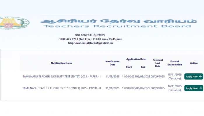 TNTET 2025 Registration Ends Today At trb.tn.gov.in- Check Important Dates, Direct Link To Apply Here
