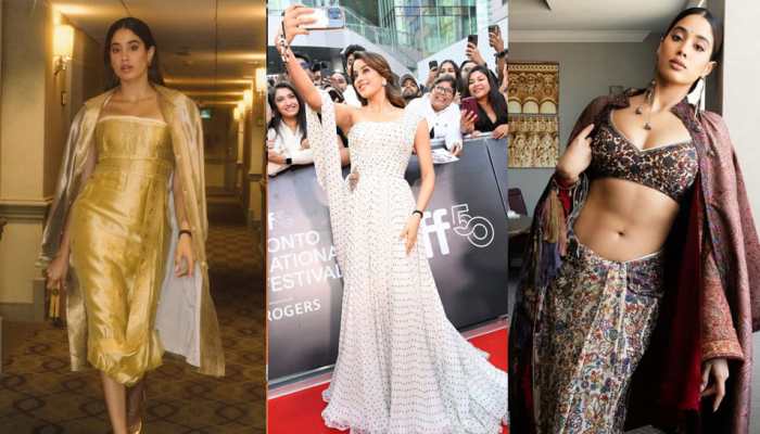 Decoding Janhvi Kapoor's Saree Style At TIFF: Resham Saree With Kashmir's Jamavar Jacket, Silk 'Prada' Saree To Custom Miu Miu Saree - In Pics