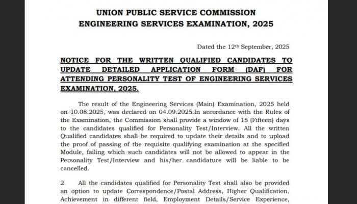 UPSC Engineering Services Main Exam 2025: Notification Out For Qualified Candidates To Update Their DAF At upsconline.gov.in- Check Details