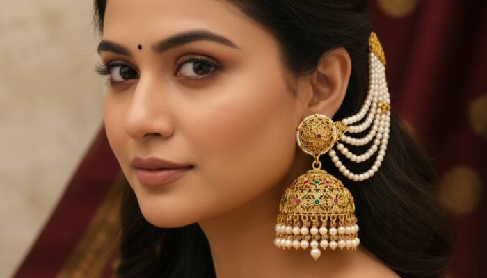 Elegant Jhumka Earrings With Ear Chains On Amazon For Festive Glam