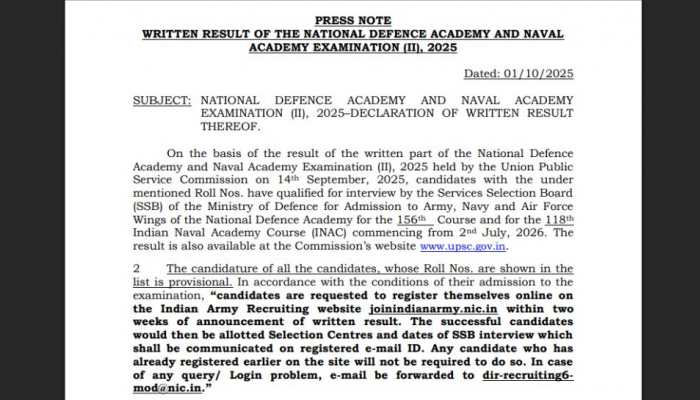 UPSC NDA NA 2 Result 2025 Released At upsc.gov.in- Check Direct Link And Next Steps For Candidates