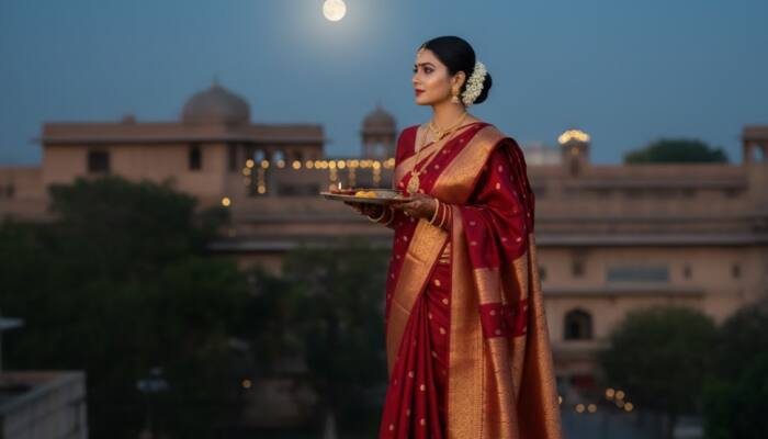 Sarees for Women: Elegant Silk &amp; Georgette Styles to Flaunt this KarwaChauth 
