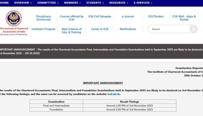 ICAI CA Result 2025: September Session Results To Be Out On November 3 At icai.org- Check Official Notice Here