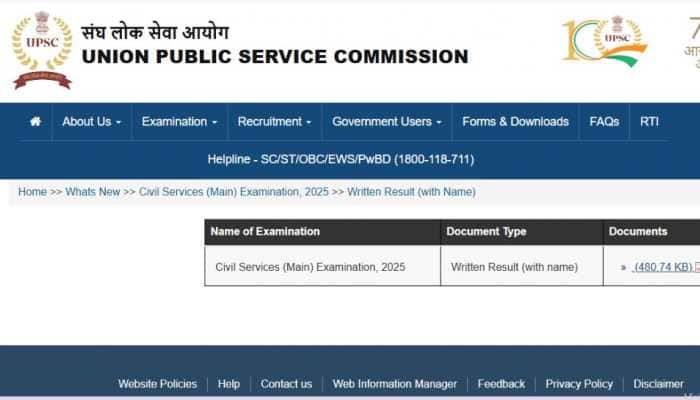 UPSC CSE Mains Result 2025 OUT At upsc.gov.in, 2736 Candidates To Appear In Interview- Download Result PDF Here