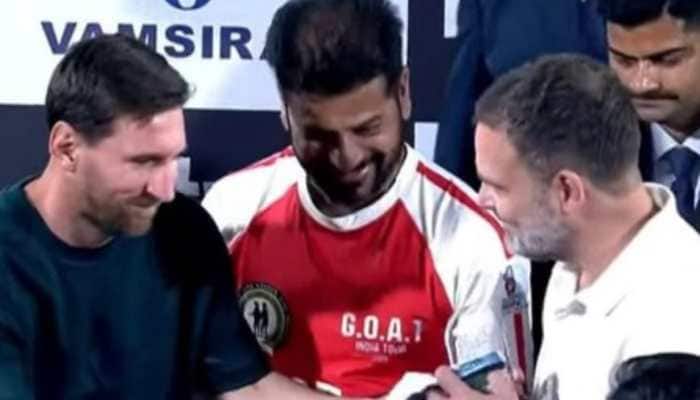 Rahul Gandhi Meets Lionel Messi In Hyderabad, Receives Special GOATED No. 10 Jersey