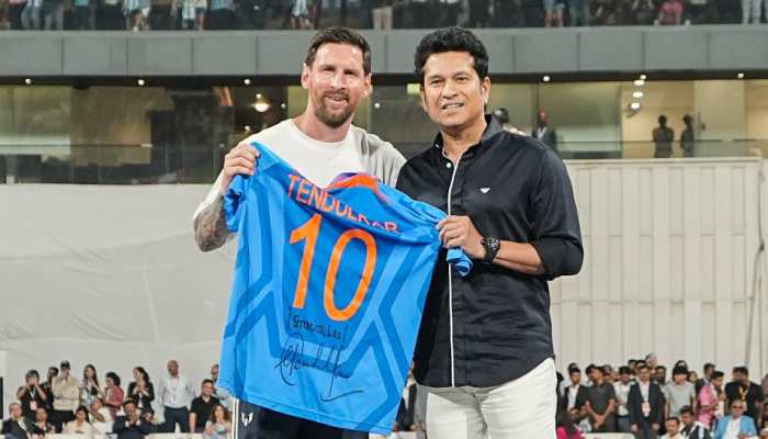 GOAT India Tour: Lionel Messi Meets Sachin Tendulkar In Mumbai, Gets 'Iconic' No 10 Jersey - WATCH