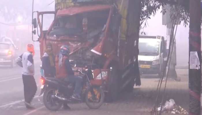 UP: One Injured As Two Trucks Crash Into Divider Amid Dense Fog Near Moradabad