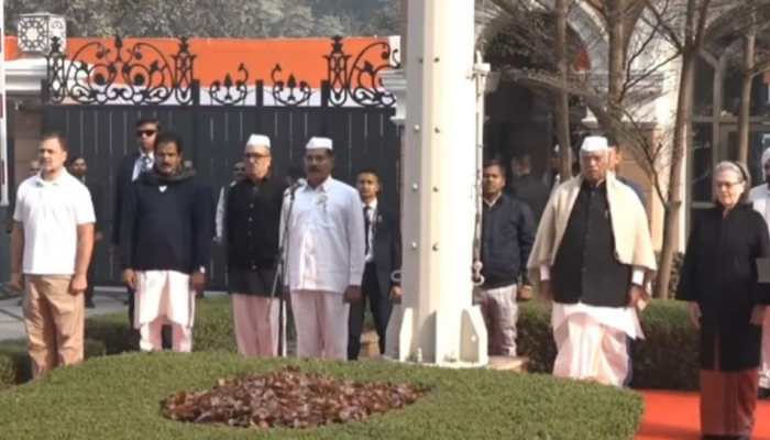 Kharge, Sonia And Rahul Gandhi Lead Congress 140th Foundation Day Flag Hoisting Event In Delhi