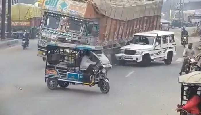 Viral Video: Shocking Accident Caught On Camera In Uttar Pradesh; Truck Overturns On Bolero, Driver Killed