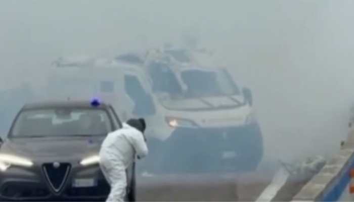 Italy Highway Heist: Robbers blow up cash van in daylight video | Watch