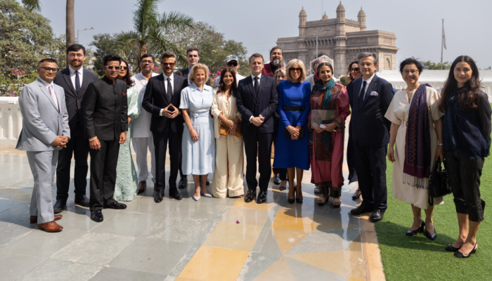 French President Emmanuel Macron meets Bollywood celebs during Mumbai visit