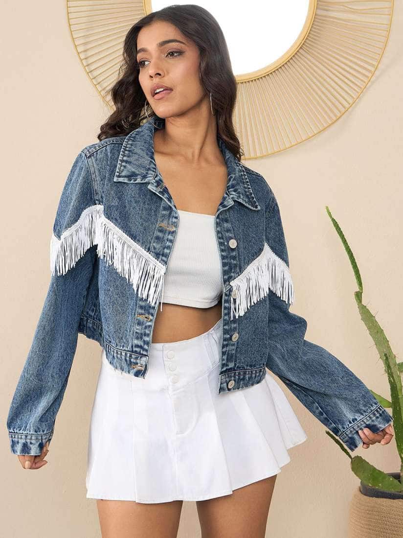 StyleStone Women's Crop Outdoor Denim Patchwork Jacket