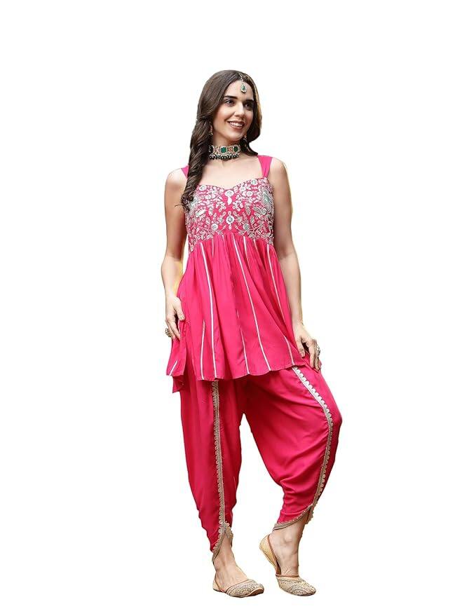 Stylum Women’s Solid & Embroidered Rayon A-Line Kurti Dhoti Pant Set Stylum Women’s Solid & Embroidered Rayon A-Line Kurti Dhoti Pant Set