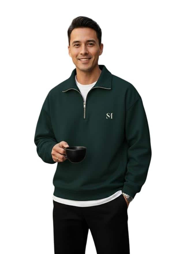 SMOWKLY Men’s Collar Chain Cotton Fleece Sweatshirt