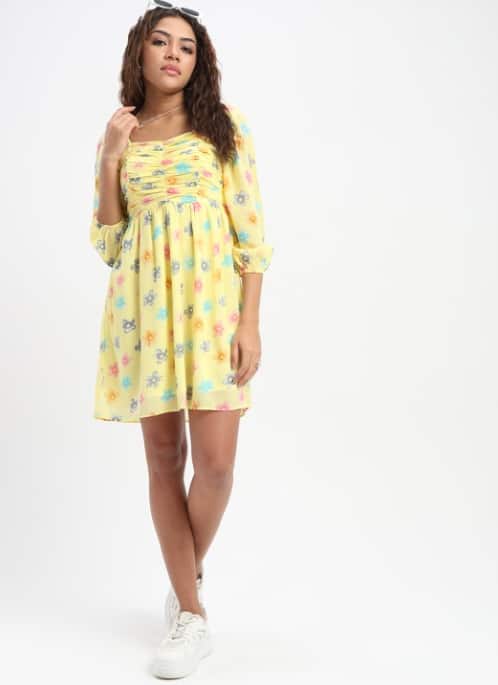 SZN Women Floral Print Puff Sleeve Georgette Fit & Flare Dress SZN Women Floral Print Puff Sleeve Georgette Fit & Flare Dress