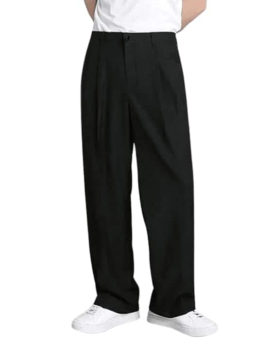 Aahwan Men's Regular Fit Mid Rise Solid Pleated Baggy Korean Trousers