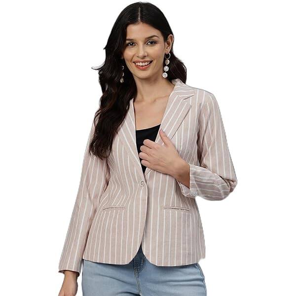  Cottinfab Striped Single-Breasted Pure Cotton Casual Blazer