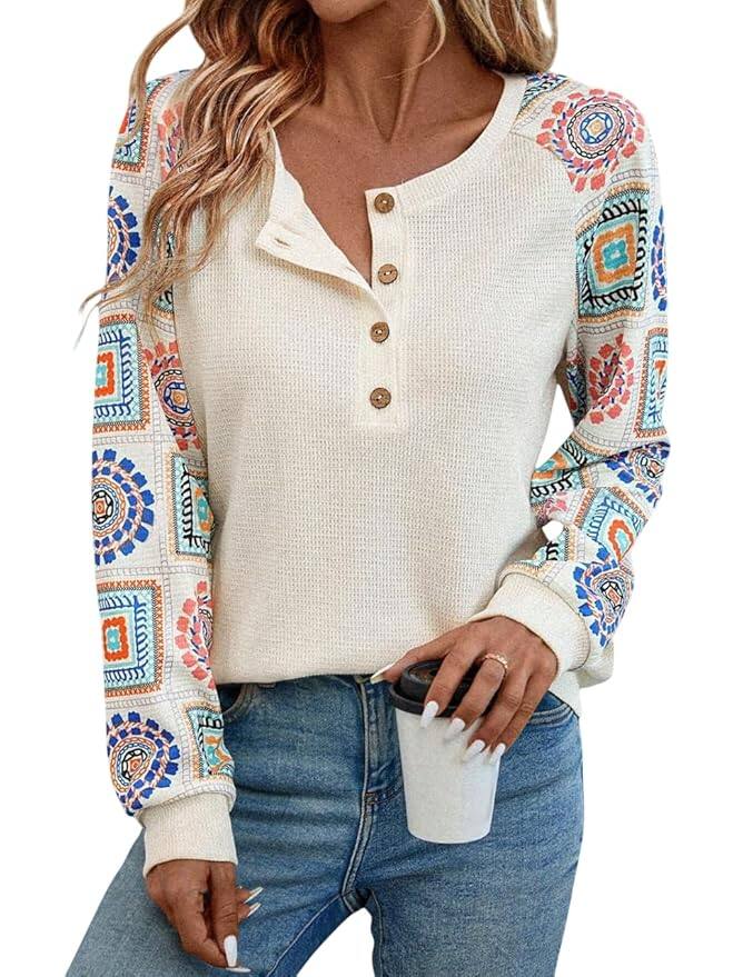 TAGAS Geometric Floral Print Long-Sleeve Top TAGAS Geometric Floral Print Long-Sleeve Top