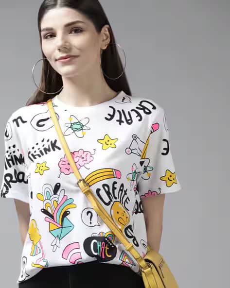 The Dry State Women's Conversational Printed Oversized Cotton T-Shirt