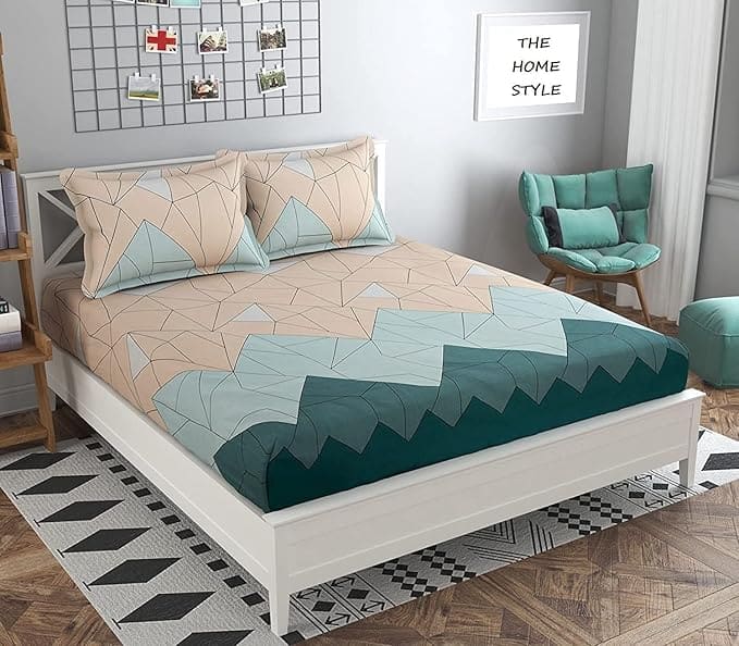 THE HOME STYLE 300–350 TC Glace Cotton Fitted Bedsheet (Pastel Green) 