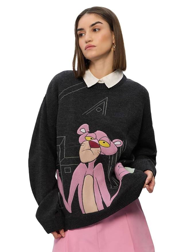  The Souled Store Pink Panther: Women and Girls Oversized Sweater