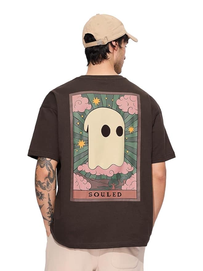 The Souled Store Poster Brown Oversized T-Shirt The Souled Store Poster Brown Oversized T-Shirt