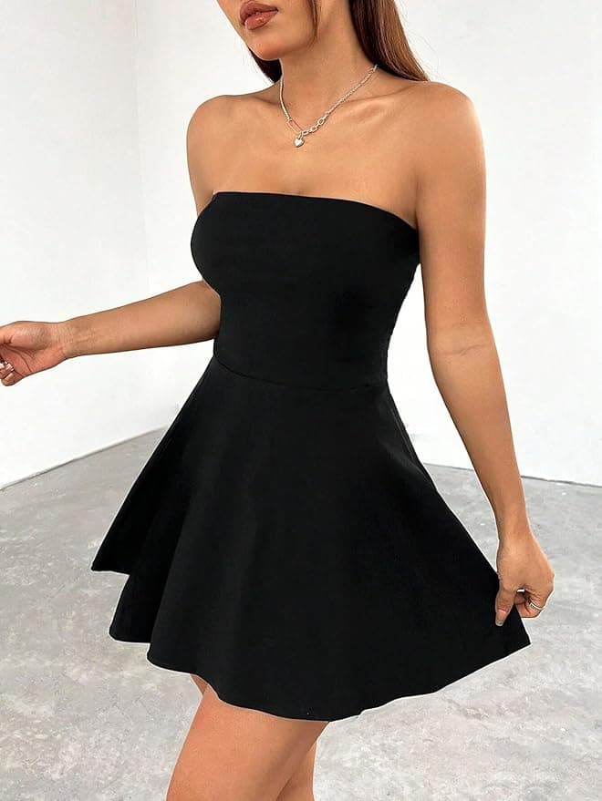 TIVANTE Solid Tube Sleeveless Fit &amp; Flare Mini Dress