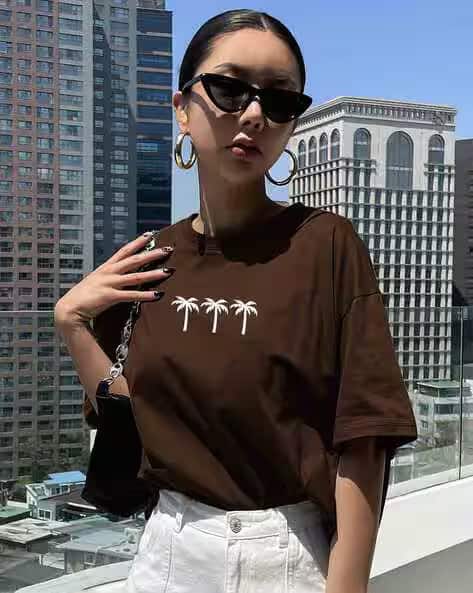 Togs &amp; Terre Women Graphic Printed Round Neck Cotton Oversized T-Shirt