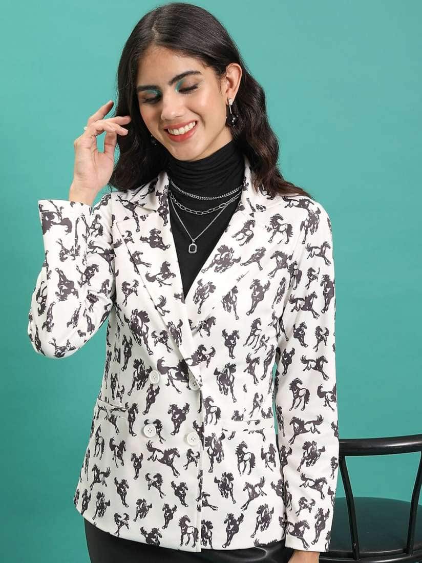 Tokyo Talkies Printed Double Breasted Casual Women's Blazer double-breasted 