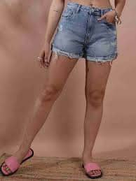 Tokyo Talkies Solid Women Light Blue Denim Shorts Tokyo Talkies Solid Women Light Blue Denim Shorts