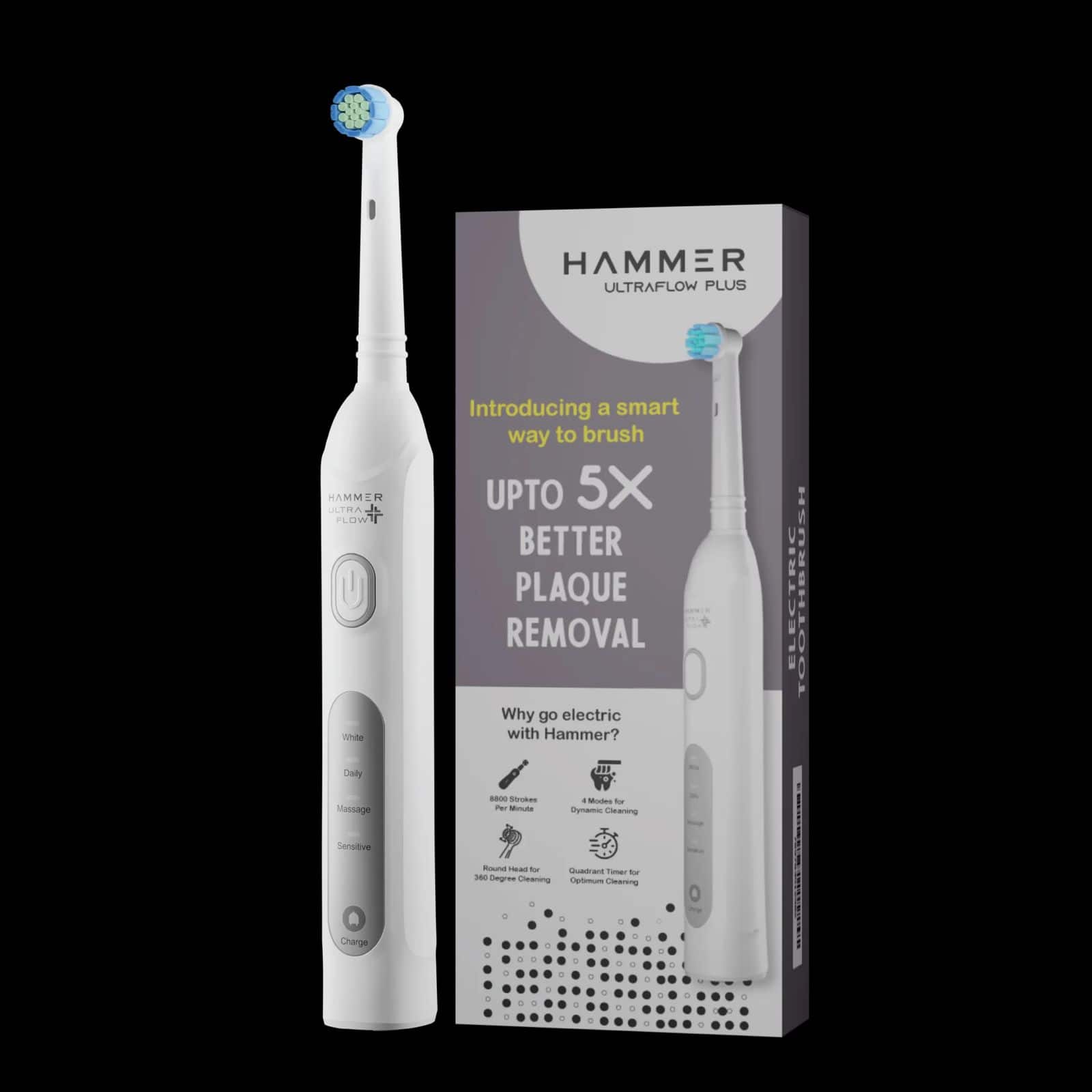 Hammer Ultra Flow Plus Oscillating Electric Toothbrush with 2 Brush Heads