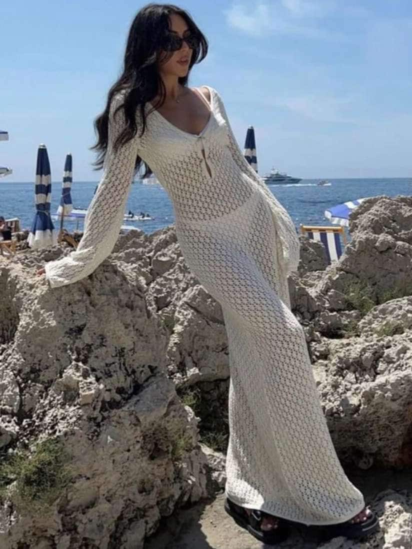 Trenbee Sweeney Women Self-Design Crochet V-Neck Maxi Dress