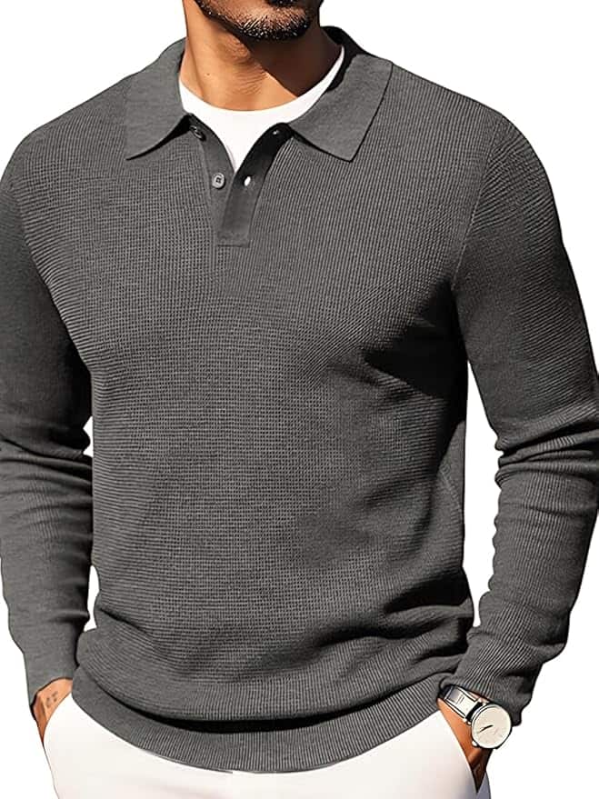 TYSORT Men’s Waffle Knit Polo Sweater – Effortless Winter Charm TYSORT Men’s Waffle Knit Polo Sweater – Effortless Winter Charm