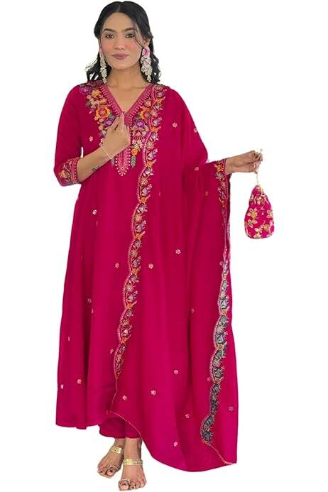 KALINI Women Floral Embroidered Regular Thread Work Kurta with Trousers & With Dupatta KALINI Women Floral Embroidered Regular Thread Work Kurta with Trousers & With Dupatta