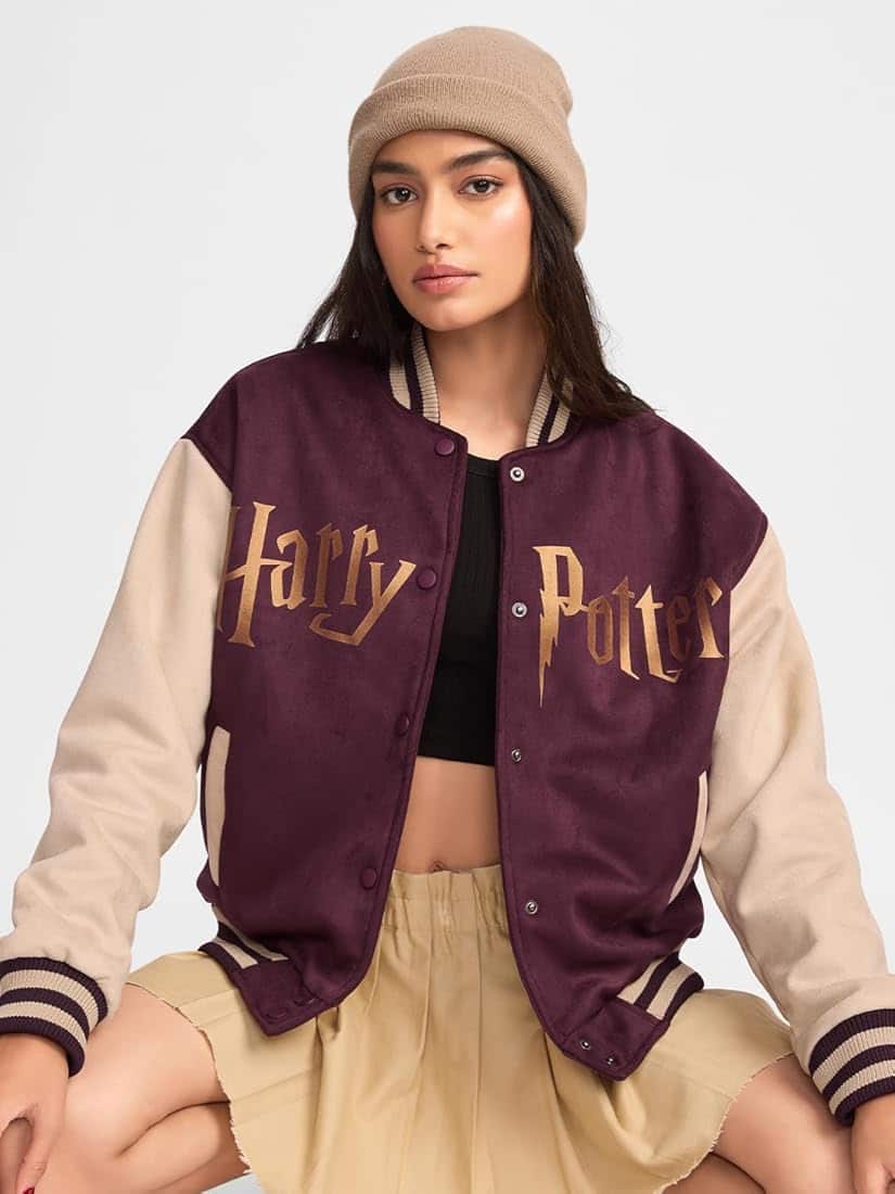 The Souled Store Women Typography Varsity Jacket with Embroidered The Souled Store Women Typography Varsity Jacket with Embroidered