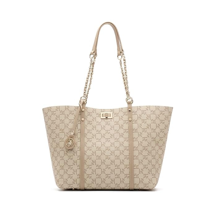 U.S. Polo Assn. Kylie Beige Monogram Tote Handbag